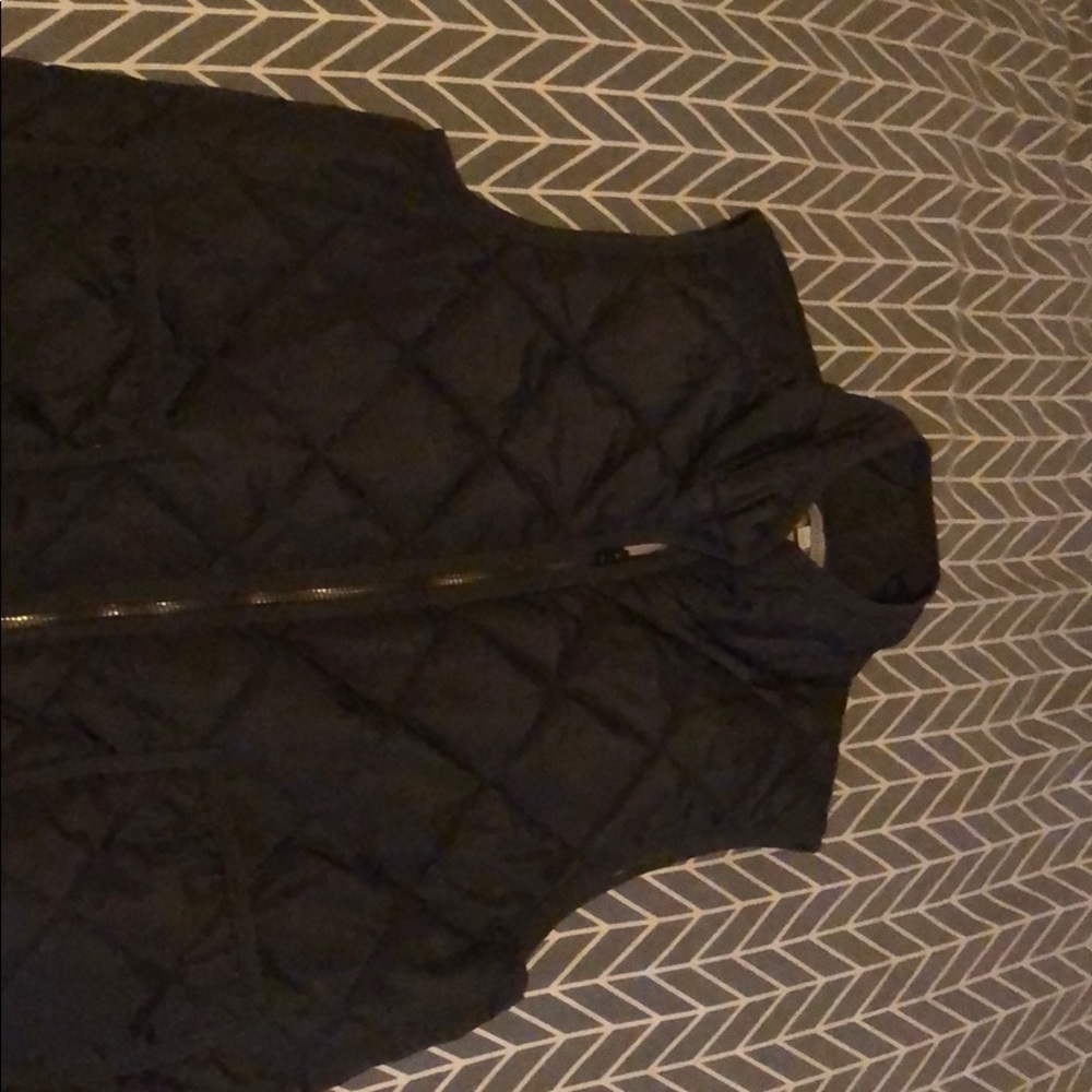 Olive green vest with tan lining.